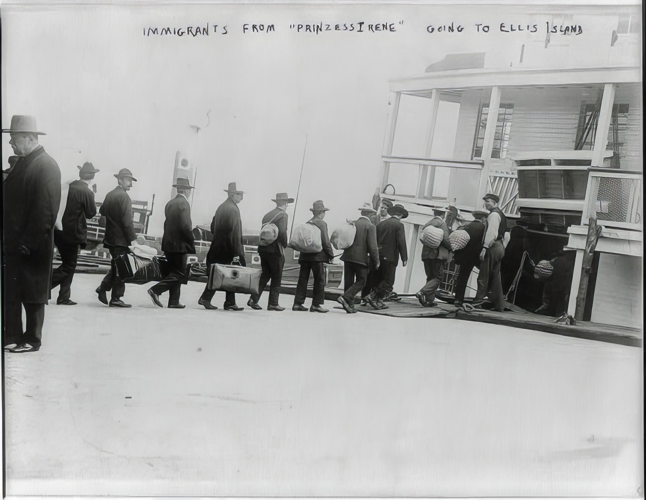 Immigrants From Prinzess Irene Boarding Ferry To Take Them To Ellis Island, Ca. 1911.