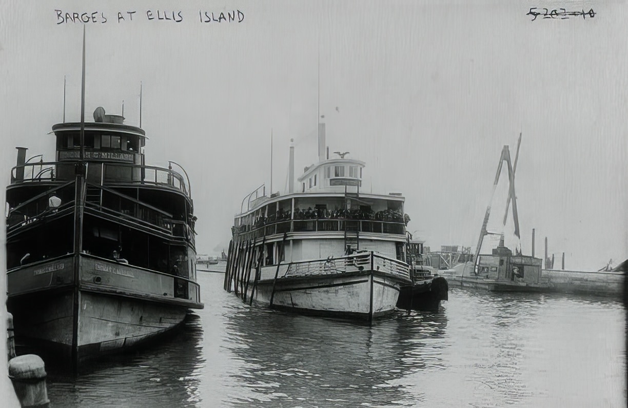 Barges [I.e., Ferry Boats] At Ellis Island, 1920 June.