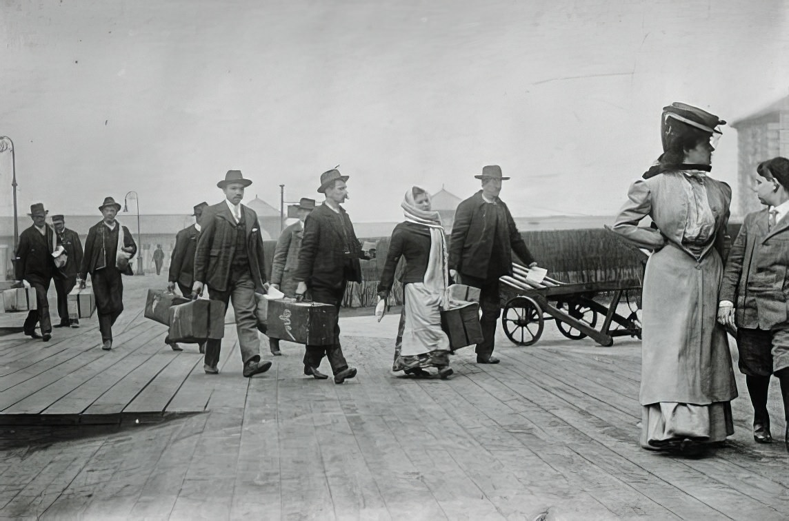 Immigrants Carrying Luggage, Ellis Island, New York