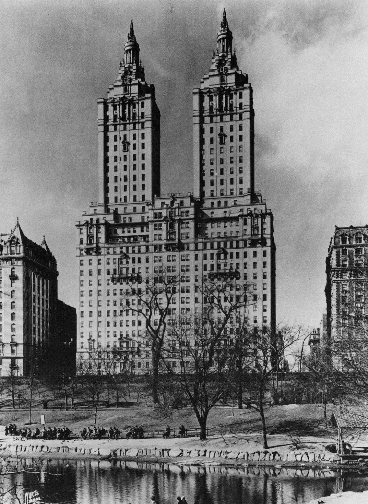 The San Remo Apartment Building From Central Park’s Lake, 1931.