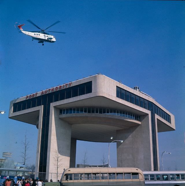 New York Airways Helicopter Landing On Heliport Atop The Port Of New York Authority Exhibit.