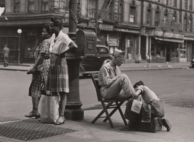 A Soldier Getting A Shoe Shine On 125Th Street, 1946