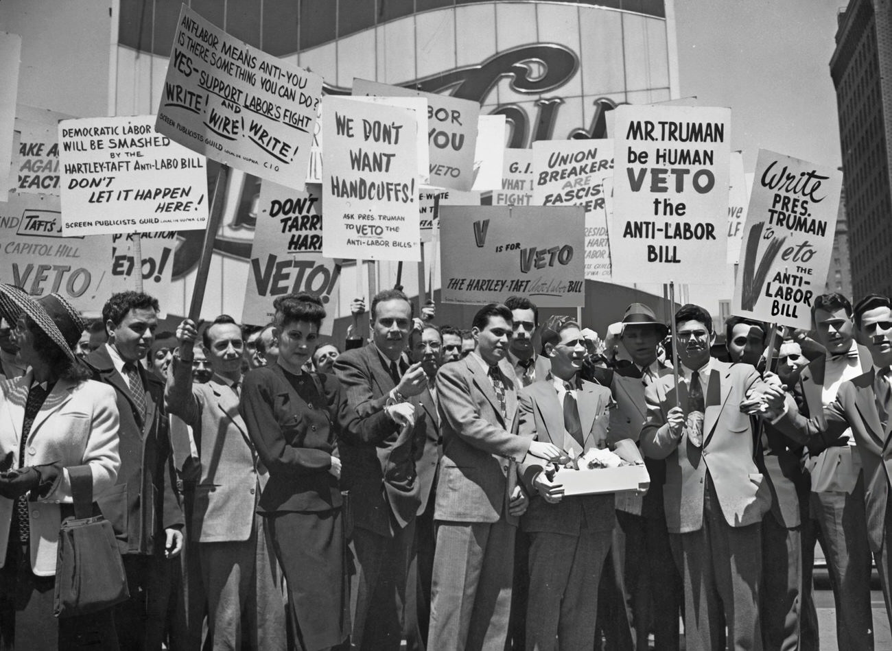 Protestors During A Mass Demonstration Against The Taft-Hartley Anti-Labor Bill, Times Square, 1947.