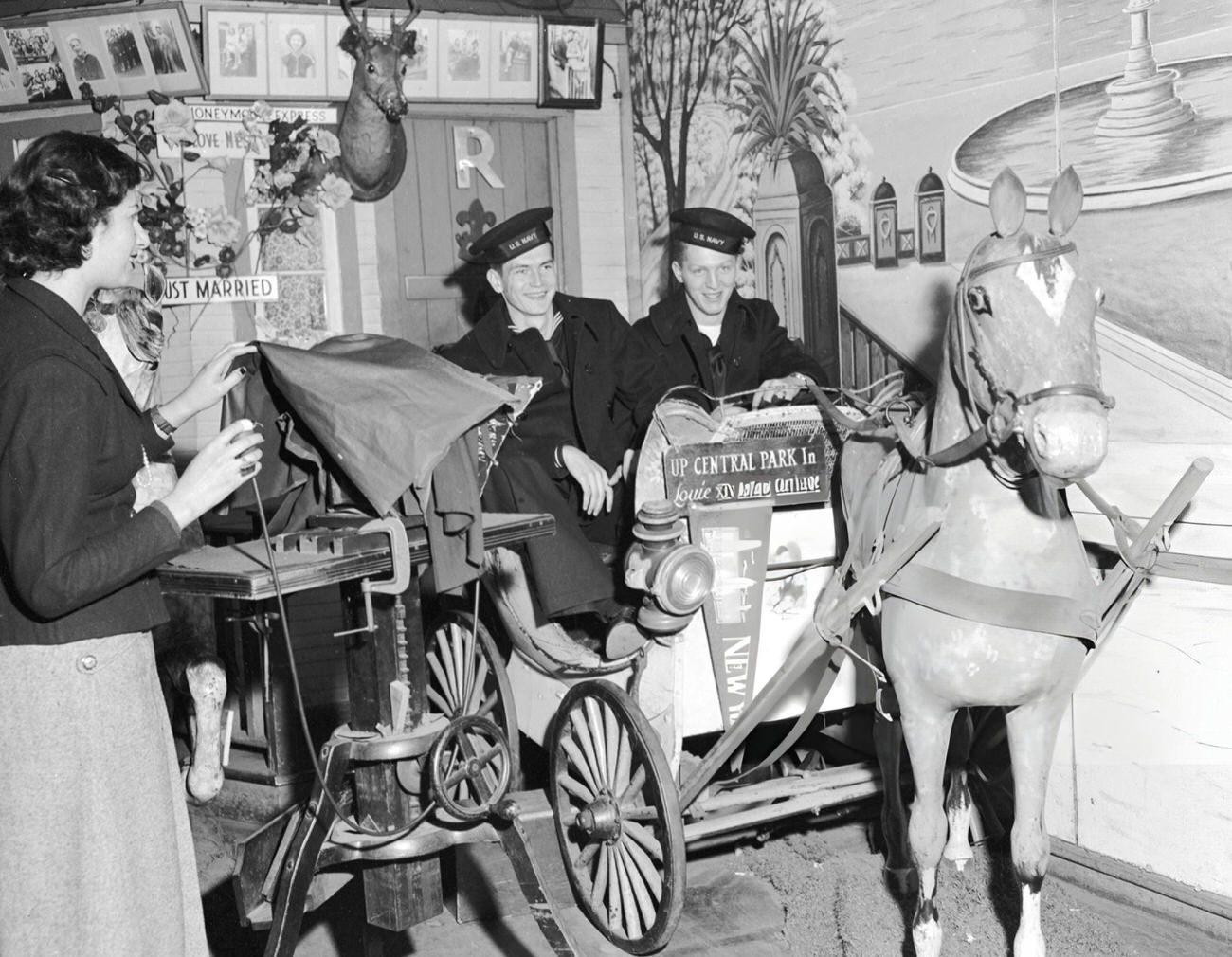 Two Sailors Having Their Picture Snapped In An Old-Fashioned Setting In Times Square, 1948.