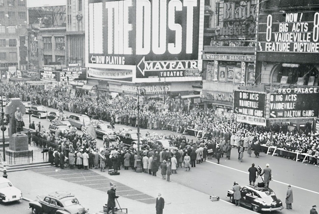 The Funeral Cortege Of Bill &Amp;Quot;Bojangles&Amp;Quot; Robinson, Passing Through Times Square, 1940S.