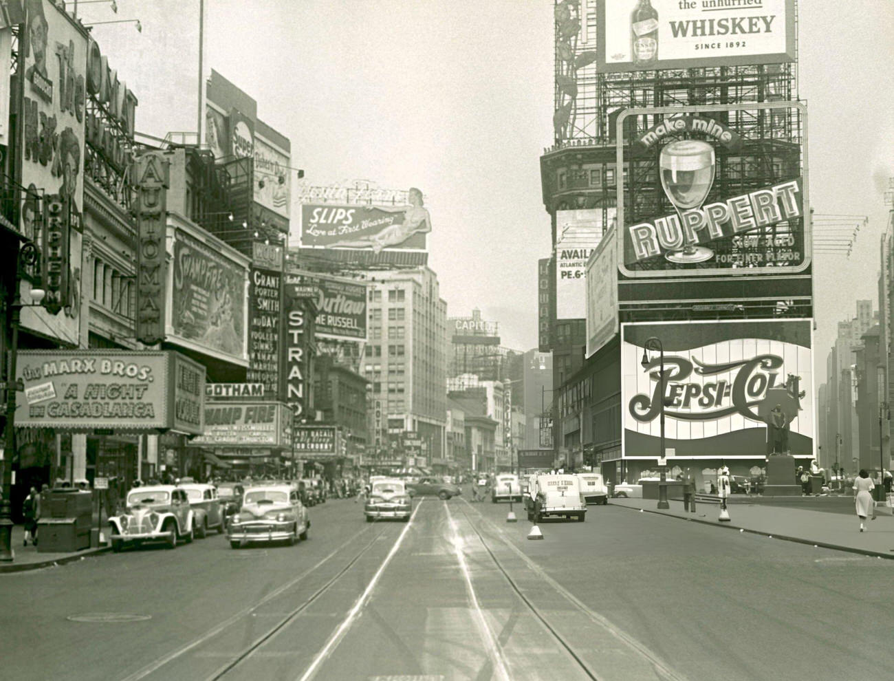 A Busy City Street With Traffic, 1940S.