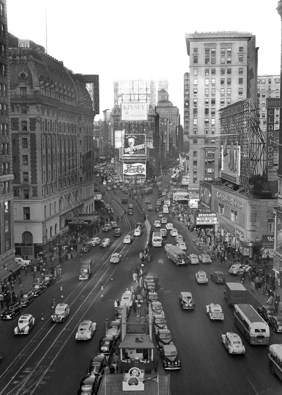 Times Square Looking North From 43Rd Street, Manhattan, 1940S.