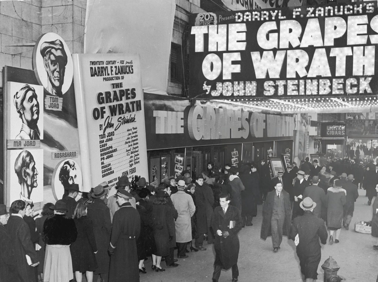 Moviegoers Waiting Outside A Theater Where &Amp;Quot;The Grapes Of Wrath&Amp;Quot; Is Being Advertised, Times Square, Midtown Manhattan, 1940.