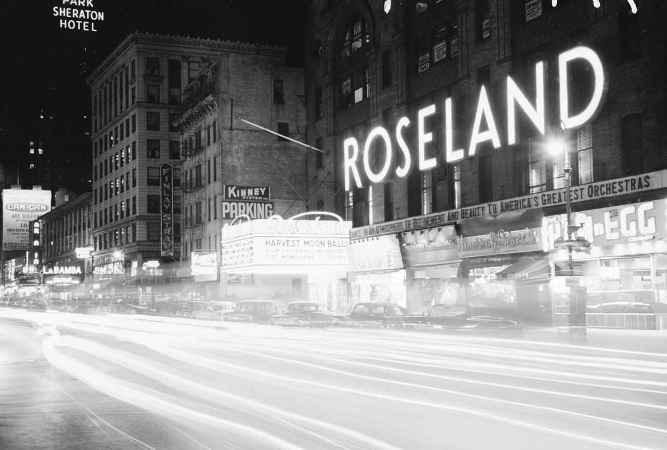 Traffic Zooms Past Roseland, A Famous Ballroom In Times Square, 1940S.