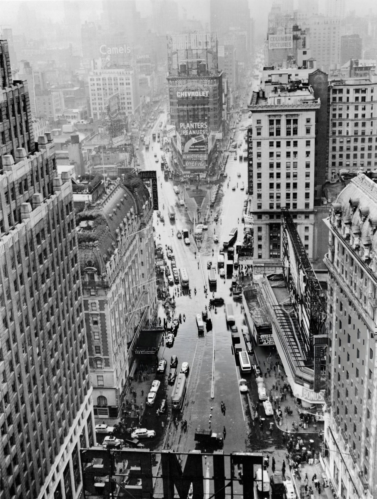 Rainy Times Square Viewed From The Top Of The Times Tower, 1940S.