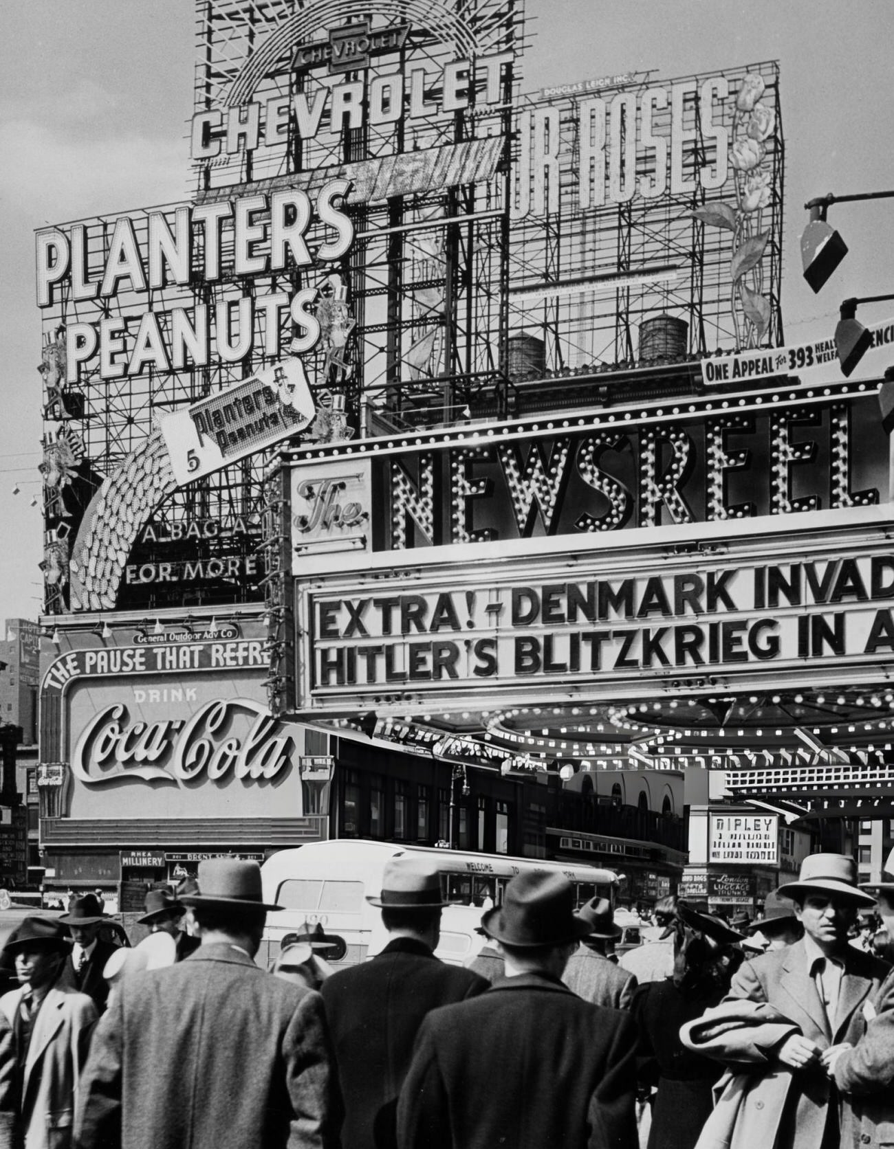 Corner Of Times Square And 42Nd Street, Midtown Manhattan, 1940.