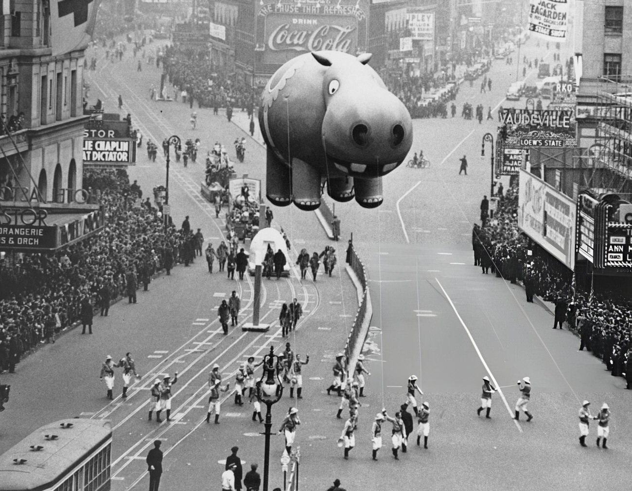 The Hippo Balloon Floating Over Times Square During The Macy'S Thanksgiving Day Parade, 1940.