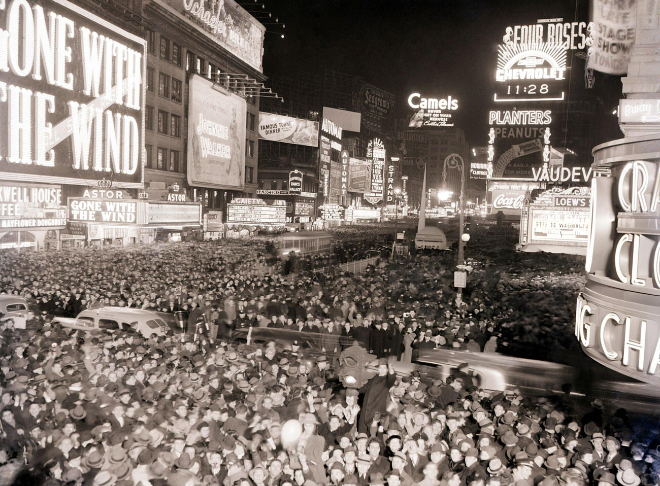 Times Square Looking North From The Corner Of 45Th Street And Broadway During The Annual New Year'S Eve Celebration, 1940