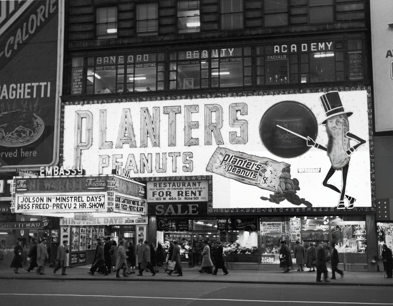 The Embassy Theater And Planters Peanut Sign In Times Square, 1941.