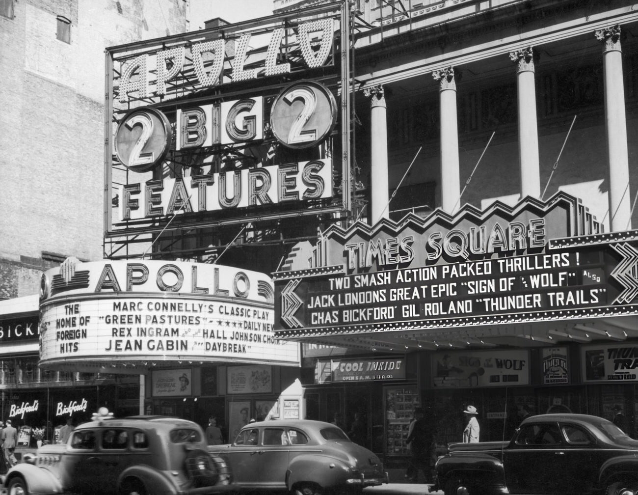 The Marquees Of The Apollo And Times Square Theaters In Midtown 1941.