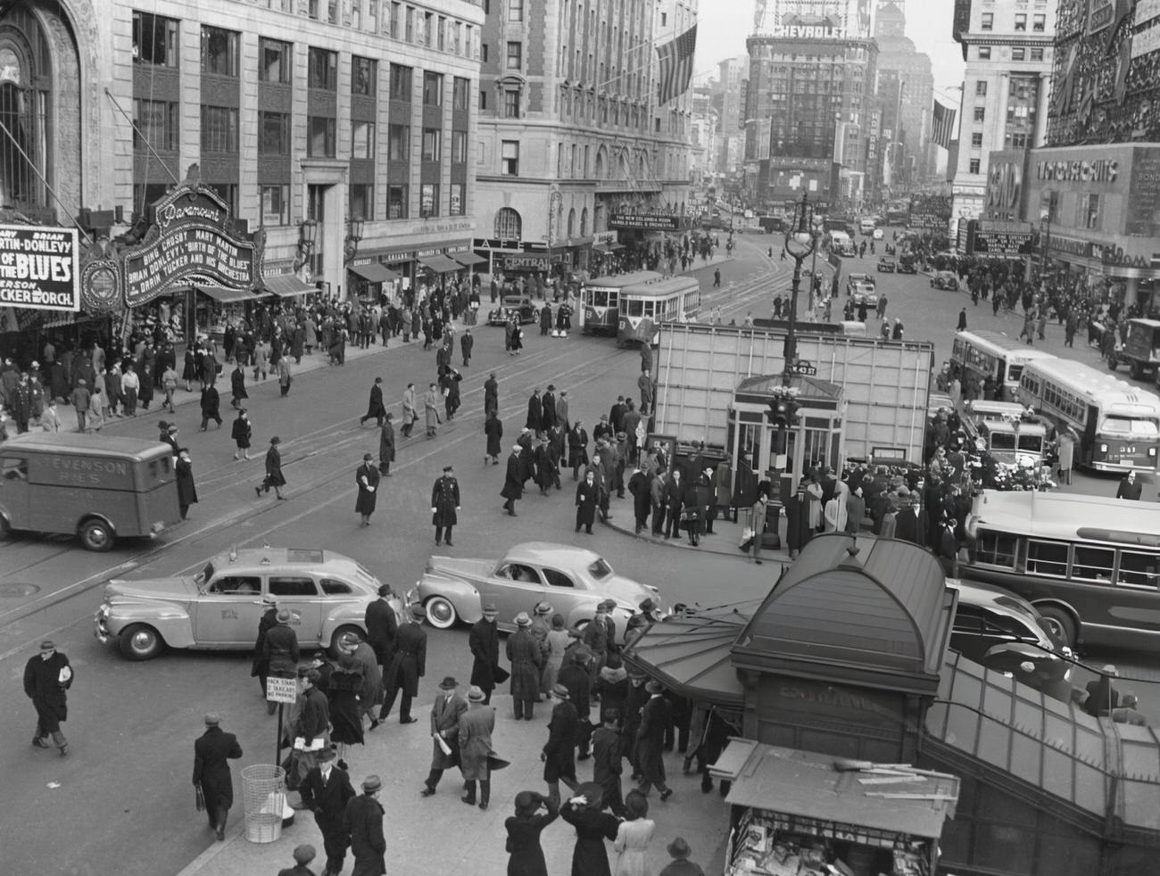 Times Square-42Nd Street Subway Station Looking North Down 7Th Avenue Just Before An Air Raid Drill, 1941.