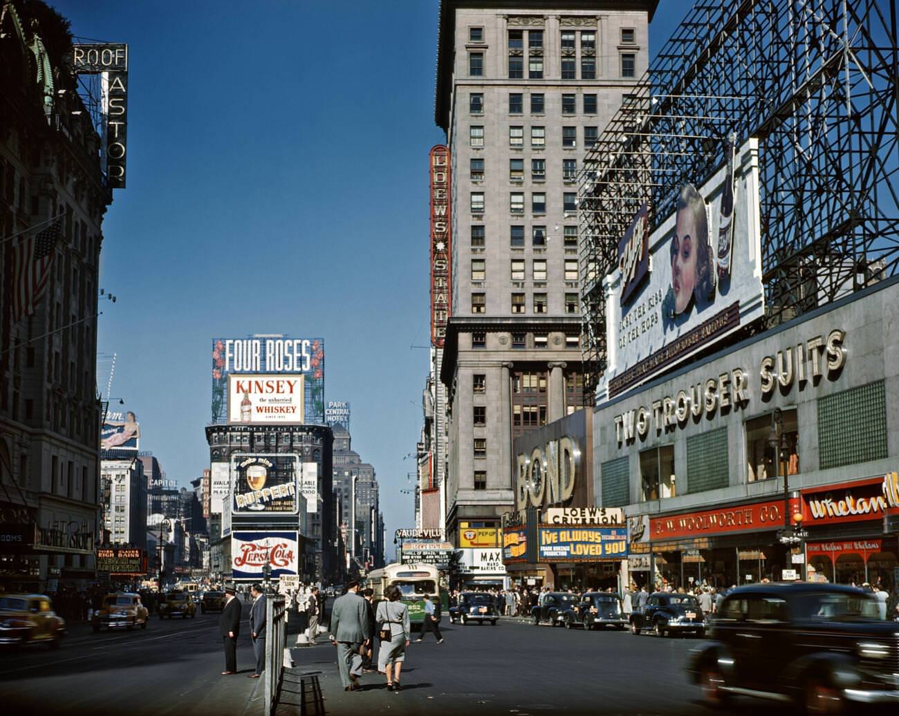 Times Square Looking North From West 43Rd Street, Manhattan, 1940S.