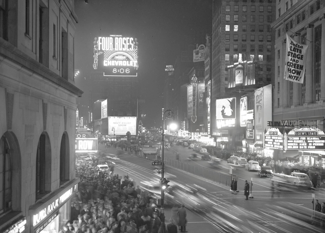 Times Square At Night Before A Partial Blackout Test, 1942.