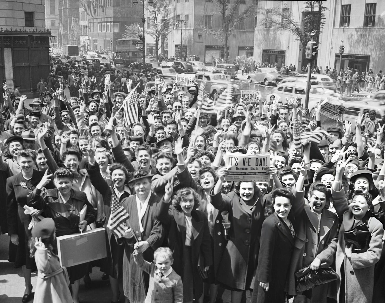 A Crowd Scene During A V-E Day Celebration In New York, 1945.