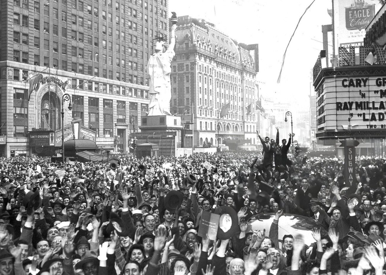 Jubilant Crowds In Times Square Celebrate Victory In Europe Day, 1945.