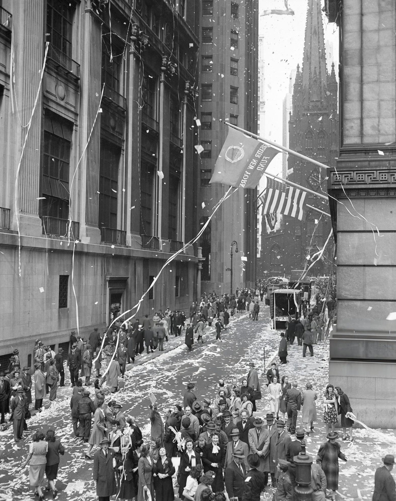 Wall Street Celebrates The Premature Announcement From Associated Press That The War In Europe Had Ended, 1945.