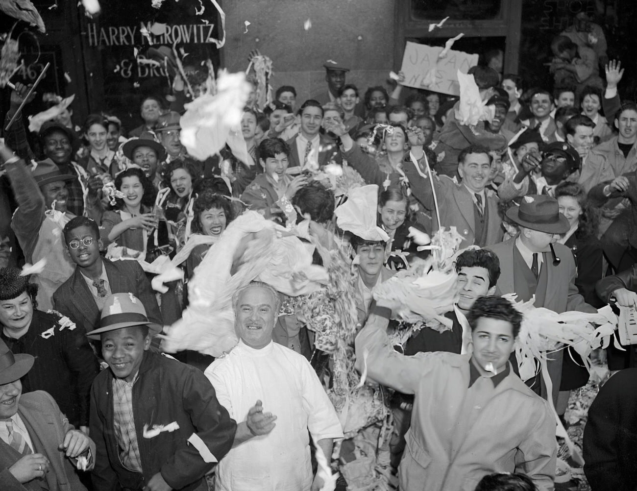 Citizens Celebrate V-E Day In The Streets Of New York City, 1945.