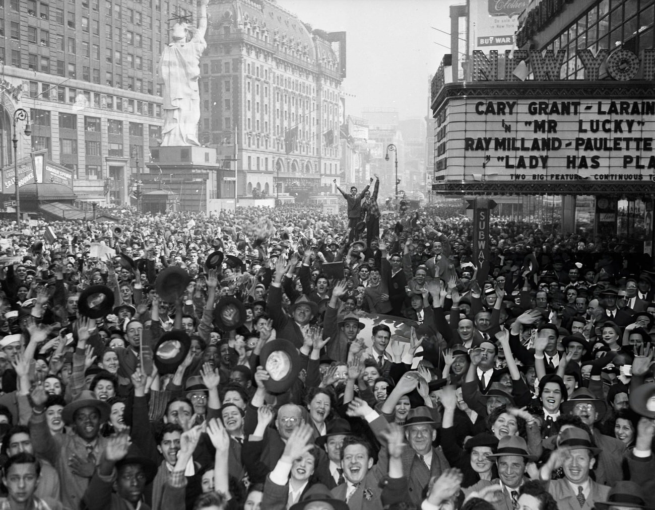 A V-E Day Celebration Crowd In Times Square, New York City, 1945.