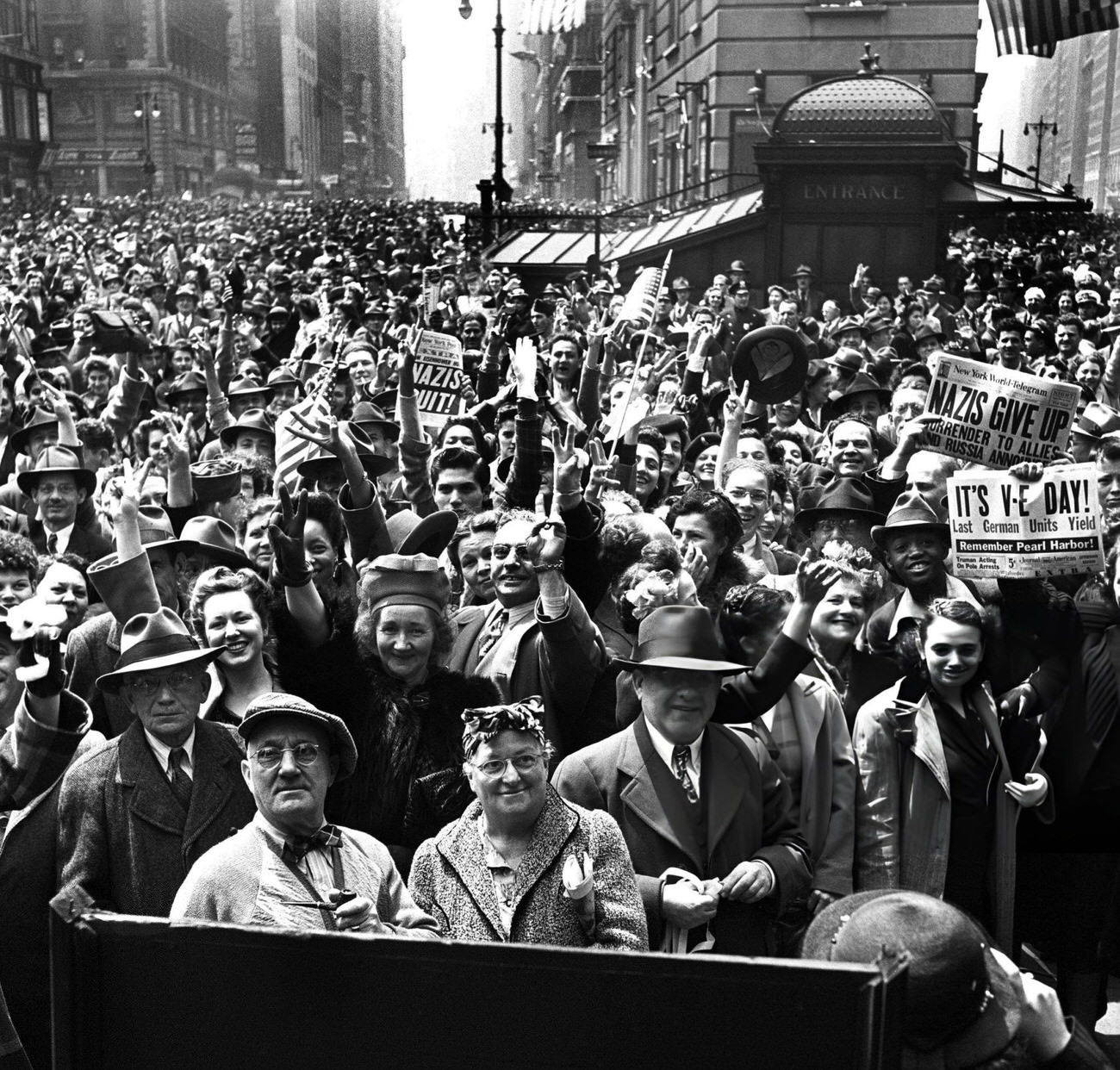 Crowds Show Their Jubilation And Relief On V-E Day In New York, 1945.