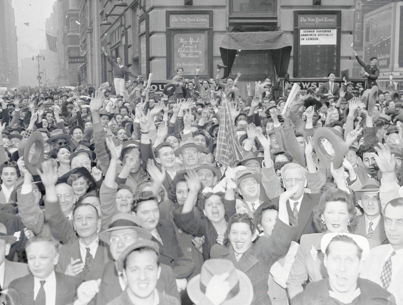 A V-E Day Celebration In Times Square, New York City, 1945.