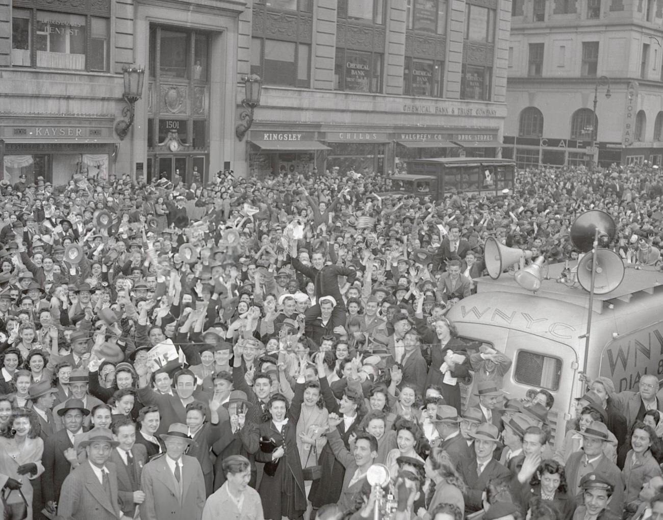 A Victory Celebration For Ve-Day Near Times Square In New York City, 1945.