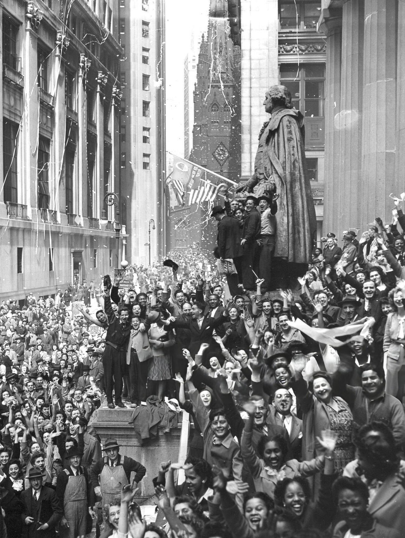 Workers On Wall Street Celebrate Victory In Europe Day, 1946.