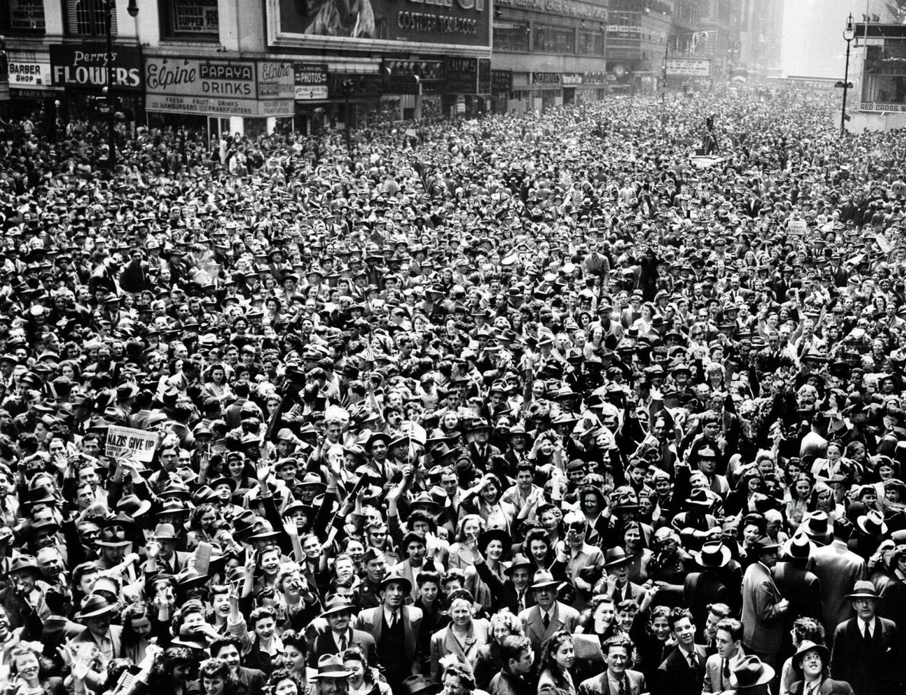 New York City Celebrating V-E Day At The End Of World War Two In Europe, 1945.