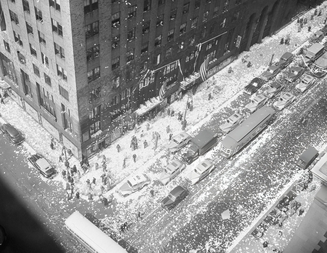 Ticker Tape Covers The Ground On V-E Day In New York, 1945.