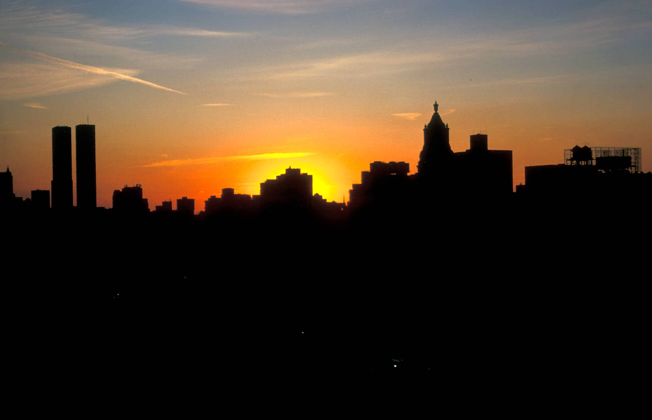 A Sunset Silhouette Of The Lower Manhattan Skyline, 1975.