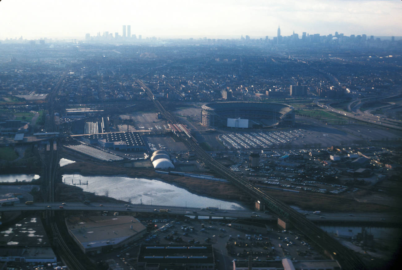 An Aerial View Of Flushing And Shea Stadium, 1975.