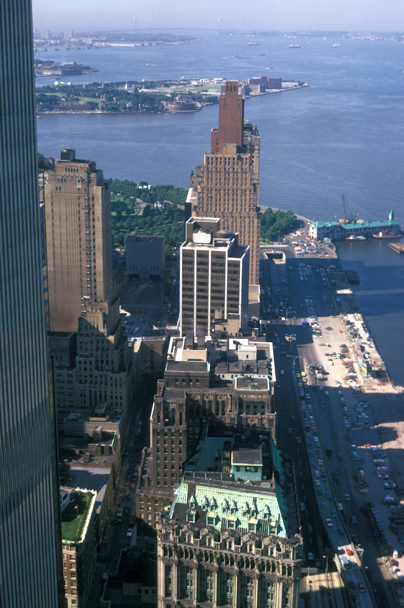 A View Of West Street, Battery Park, And The Upper Bay From The World Trade Center, 1973.