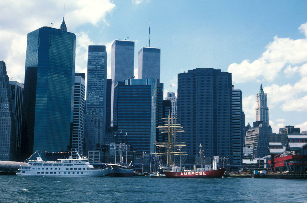 A View Of The Skyline And The South Street Seaport From The East River, 1985.