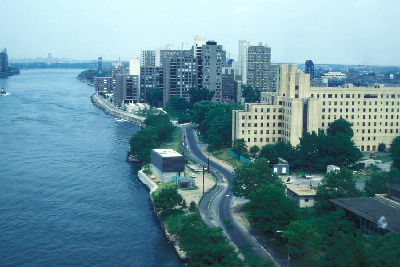 A View Of The Roosevelt Island Waterfront, 1977.