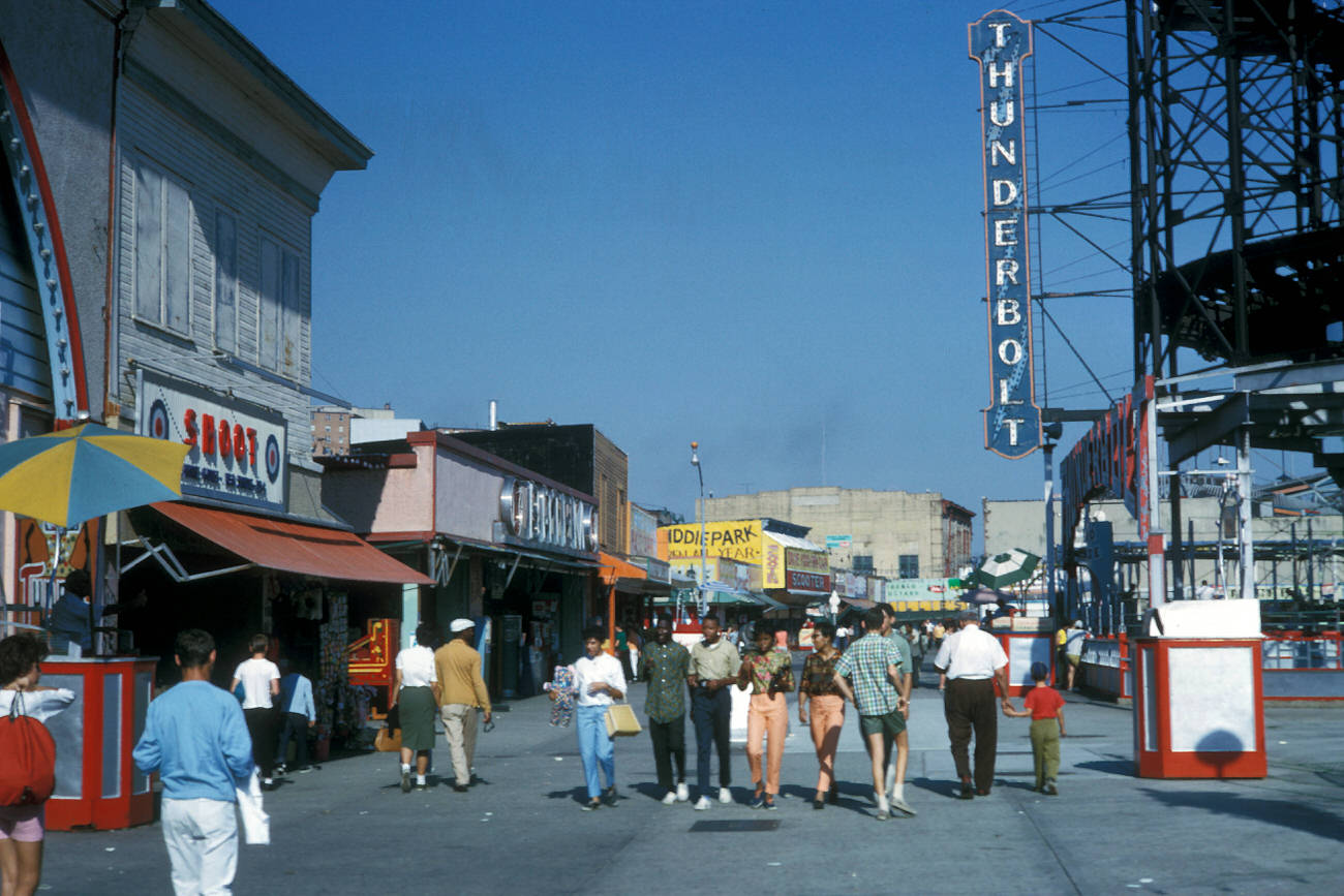 Pedestrians On The Coney Island Boardwalk, 1962.