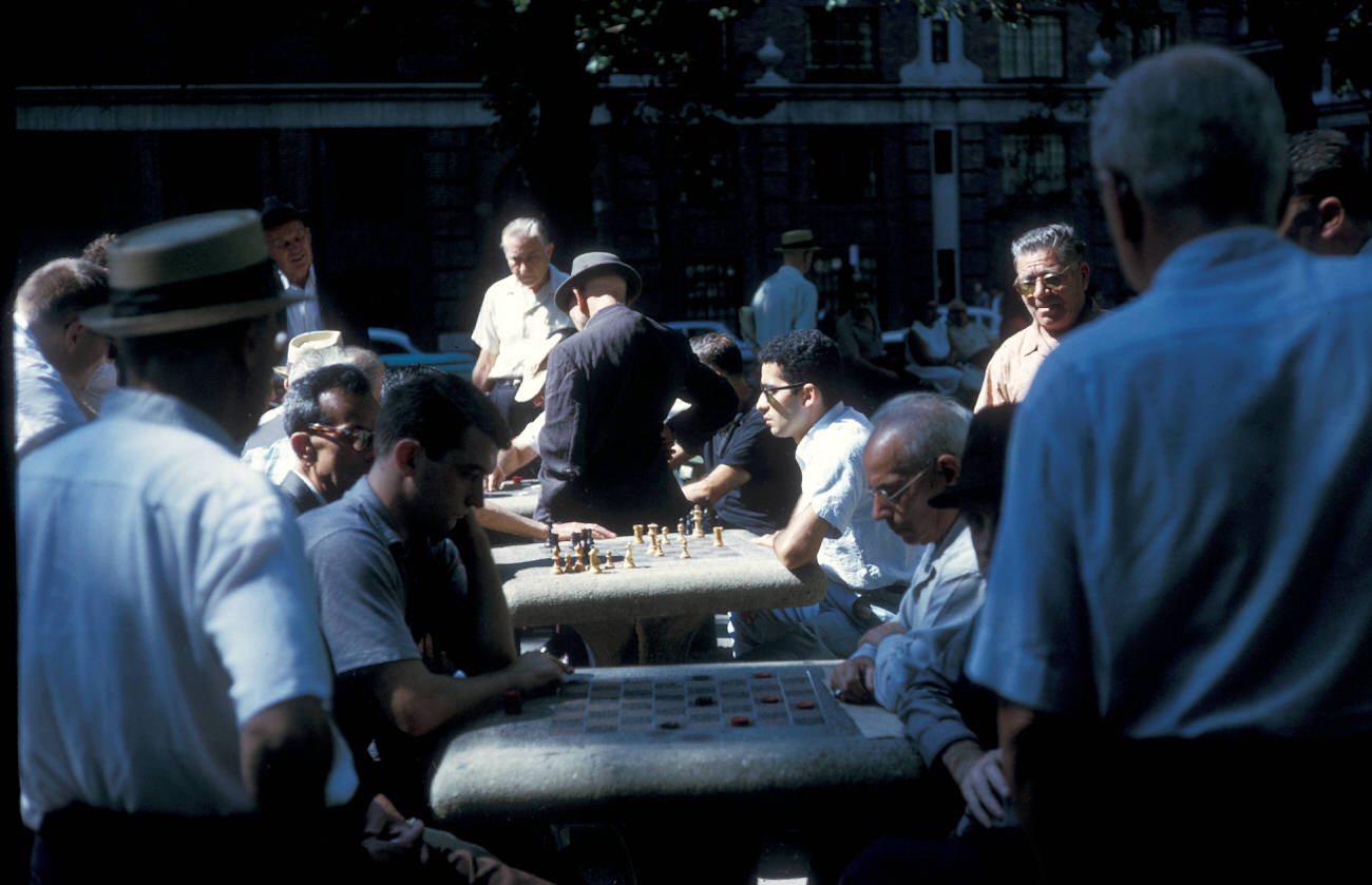 Men Playing Checkers And Chess In Washington Square Park, 1962.