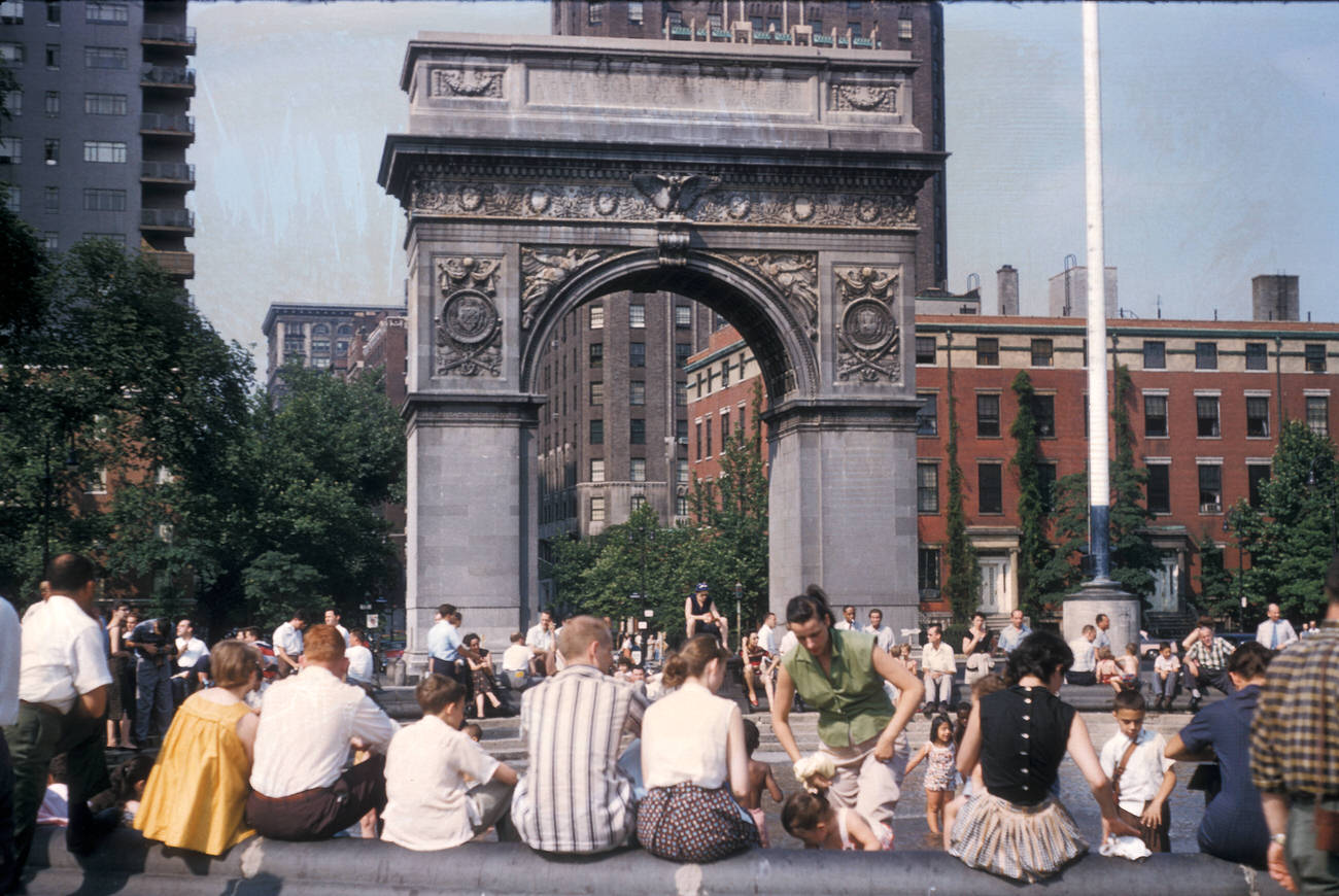 People Gathered Beneath The Washington Square Park Arch, 1956.