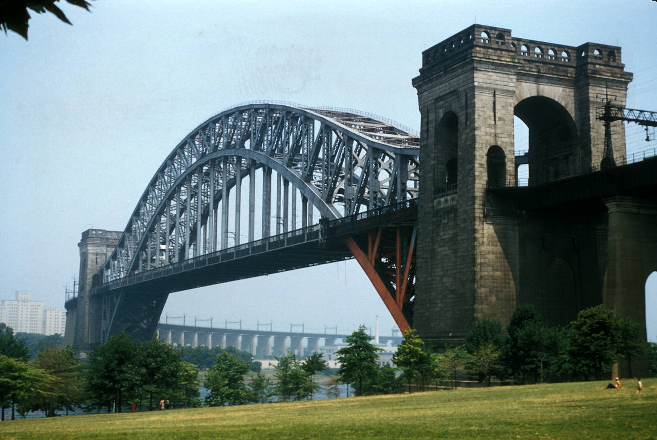 A View Of The Hell Gate Bridge Over The East River, 1956.