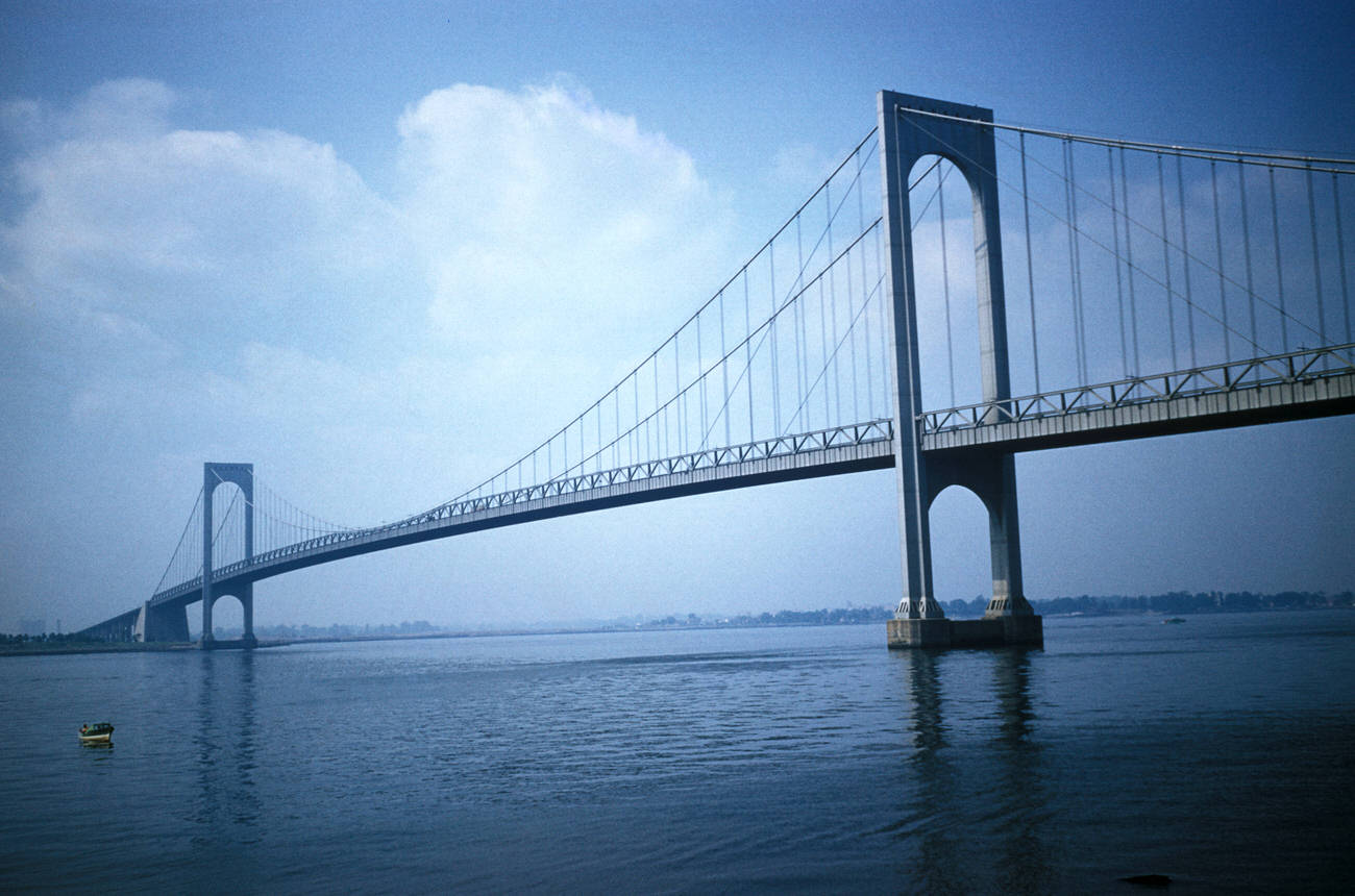 A View Of The Bronx-Whitestone Bridge Spanning The East River, 1966.