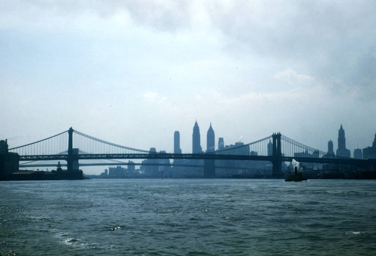 A View Of The Skyline From The East River And Navy Yard, 1948.