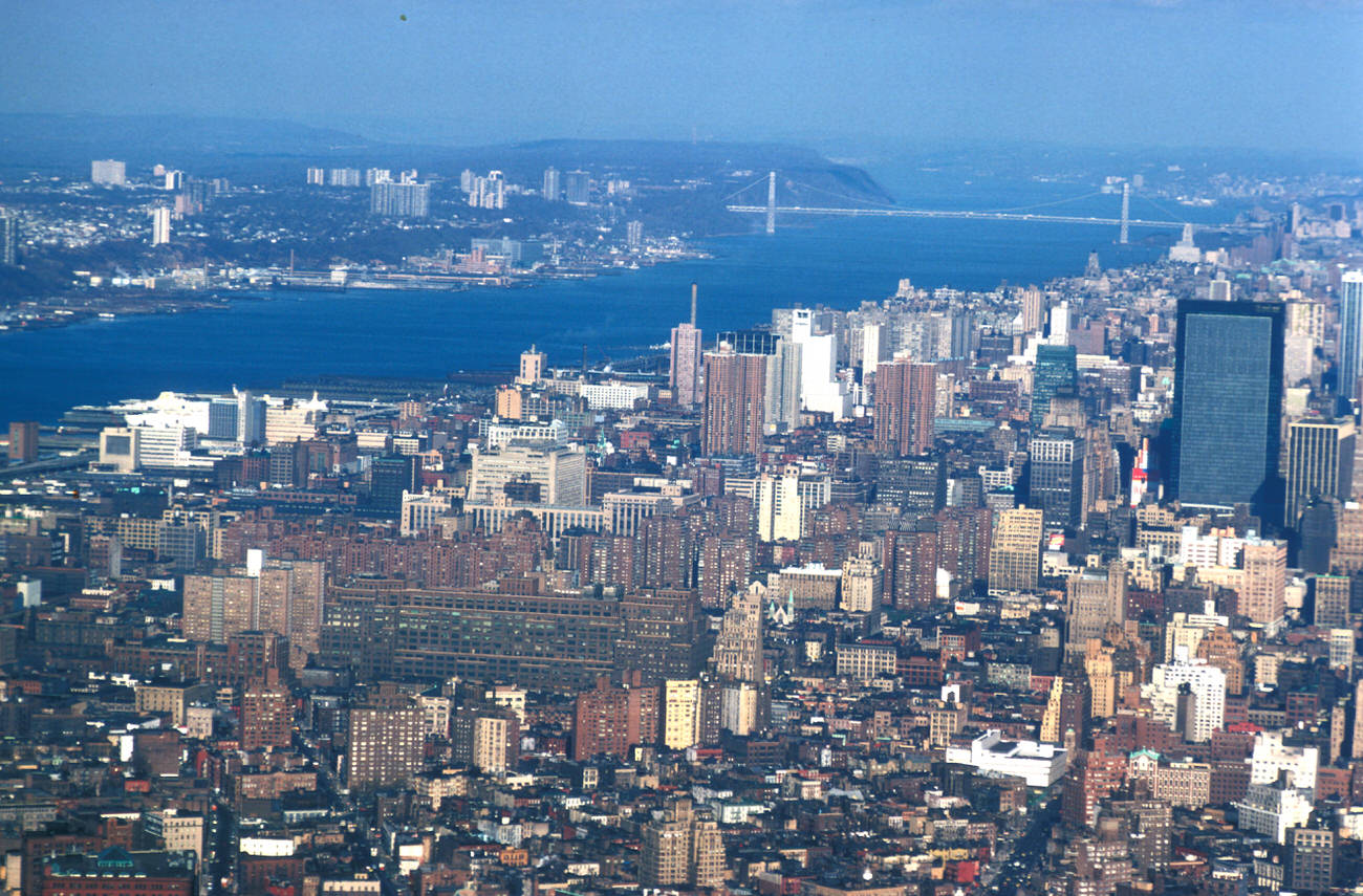 A View Of The George Washington Bridge Over The Hudson River From The World Trade Center, 1978.