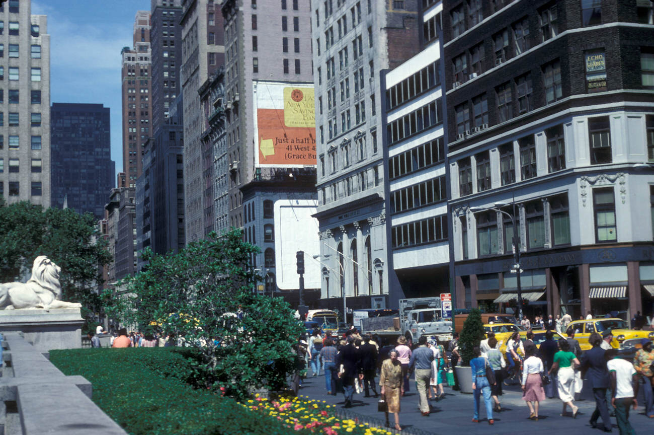 A Street Scene Near The New York Public Library, 1977.