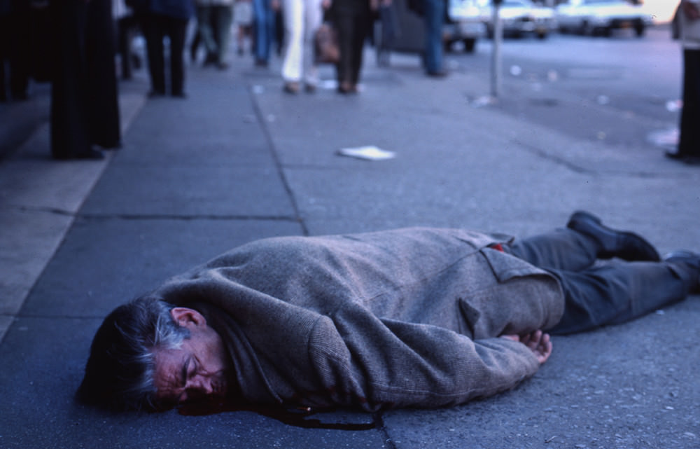 A wounded man, Manhattan, 1978.
