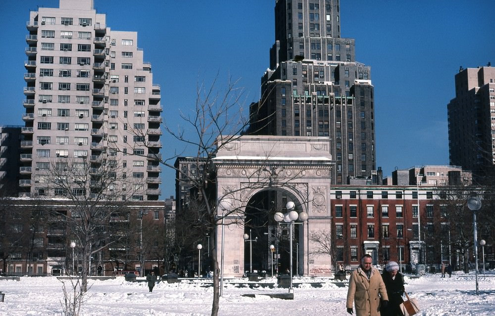 Snow in Washington Square Park, Manhattan, 1978.