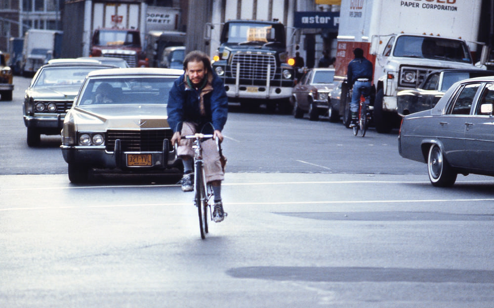 Cyclist in Manhattan, 1978.