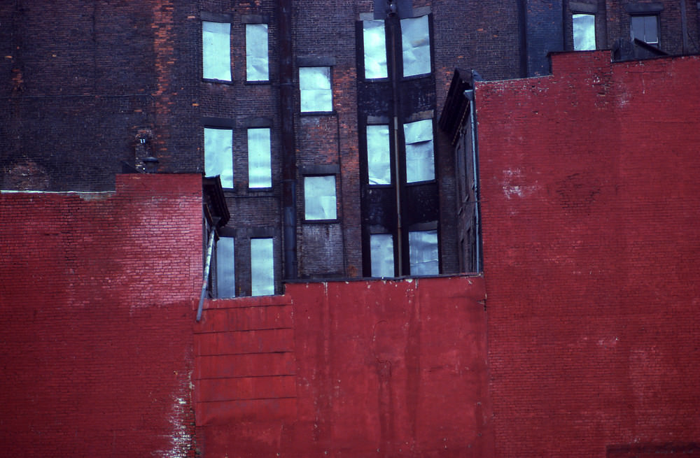 Red burgundy wall in Manhattan, 1978.